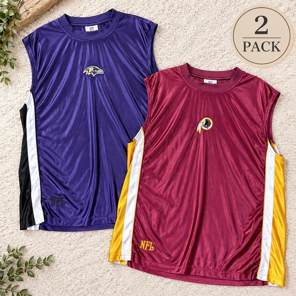 Mens L NFL Sleeveless Jersey Bundle 2pk Ravens Redskins Vintage Y2K Sportswear